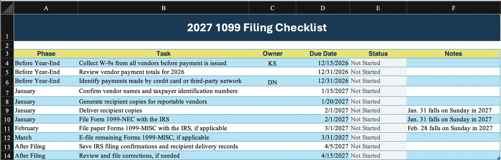 1099 checklist screenshot