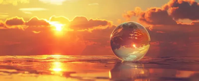 crystal ball on a beach at sunset