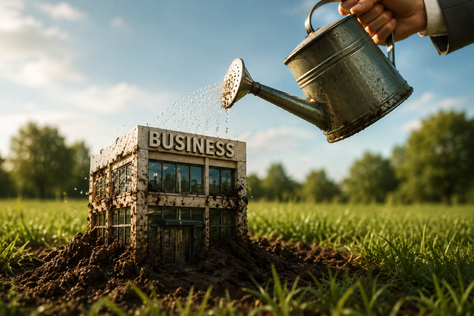 Business growth illustrated by a building 
