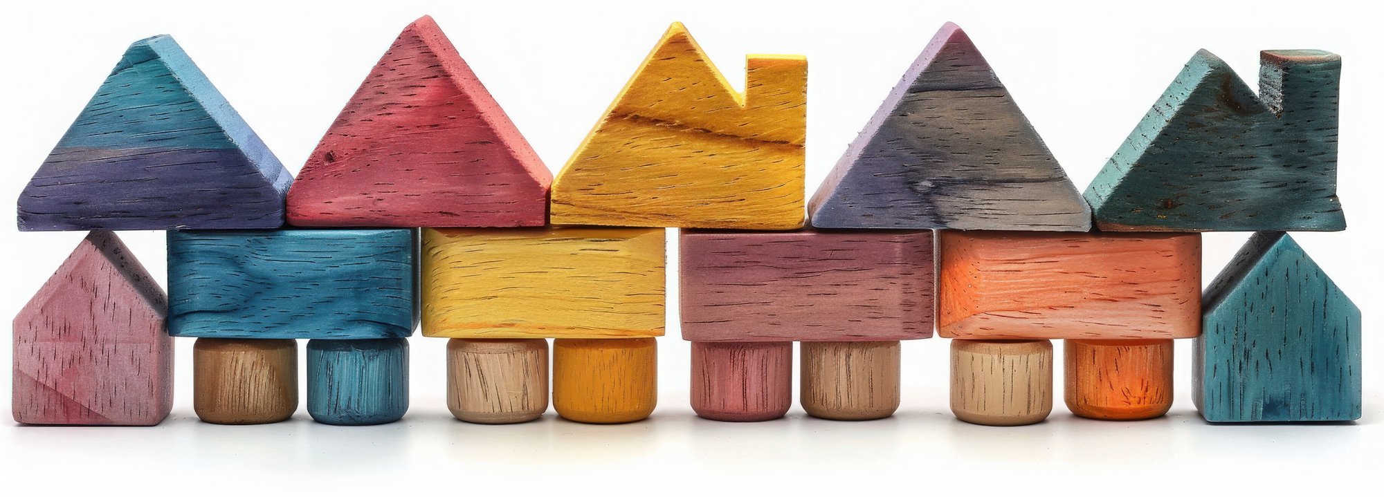 row-colorful-wooden-building-blocks-arranged-playful-pattern-white-background