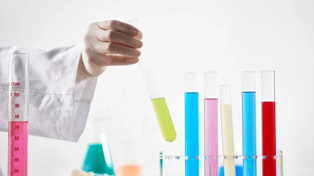 test tubes with colored liquid